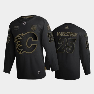 Calgary Calgary Flames #25 Jacob Markstrom Men's Adidas 2020 Veterans Day Authentic NHL Jersey - Black Men's